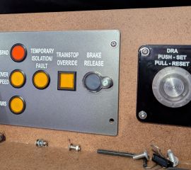 TPWS and DRA panels installed in the Class 800 simulator center dashboard