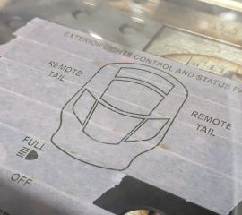 Laser-cutting the Class 800 diagram on the headlight control panel