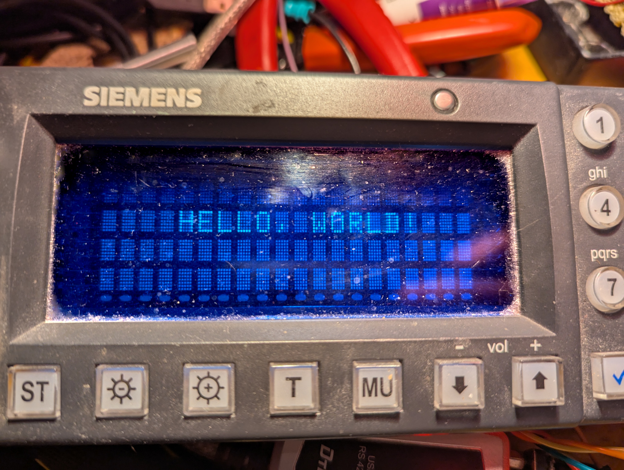 GSM-R DCP displaying 'Hello, World' text