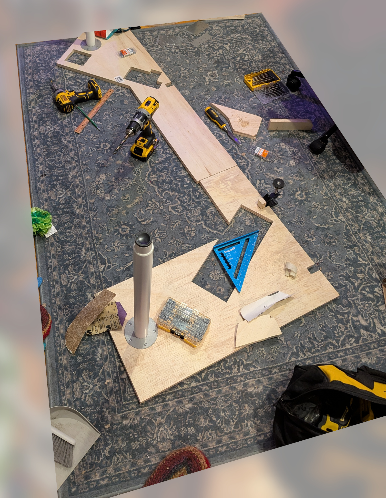 The legs installed and the clamps being fitted