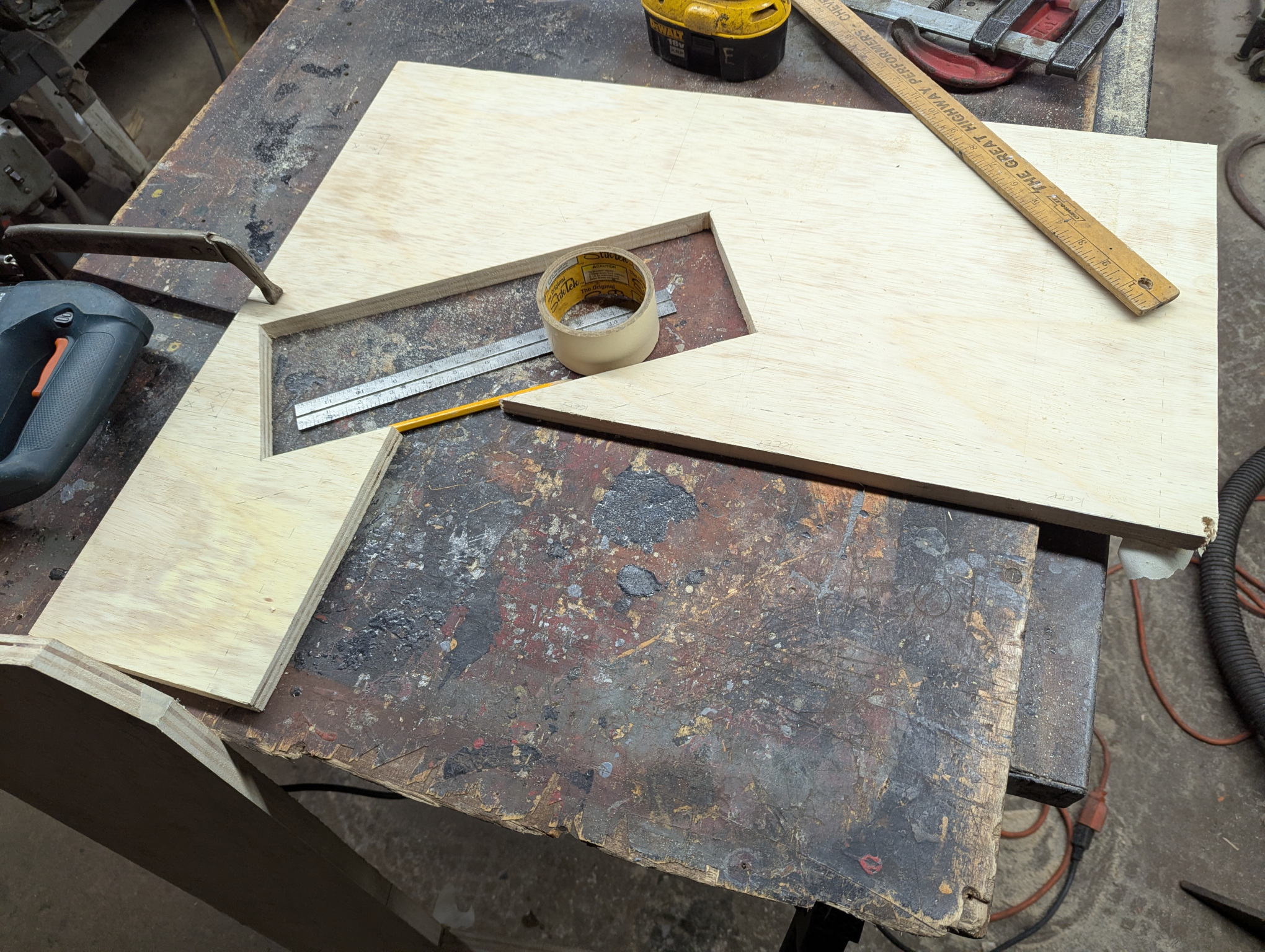 One half of the two halves of the table under construction