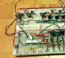 Breadboarded prototype of high-power control circuitry.