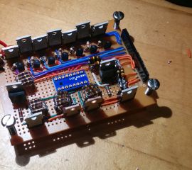 Top view of completed high-power controller perfboard.