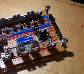 Top view of completed high-power controller perfboard.