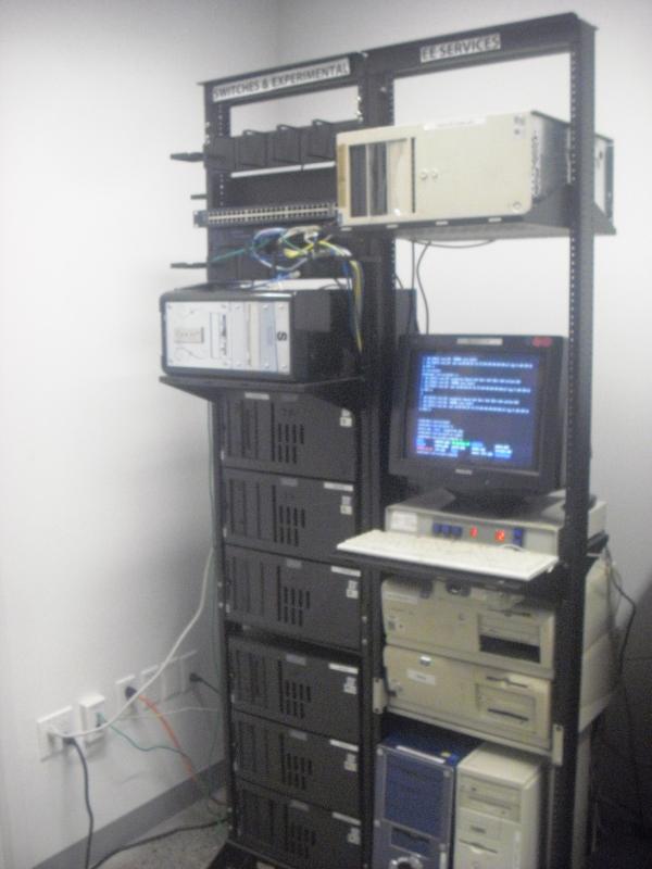 Two racks of server equipment in a server room